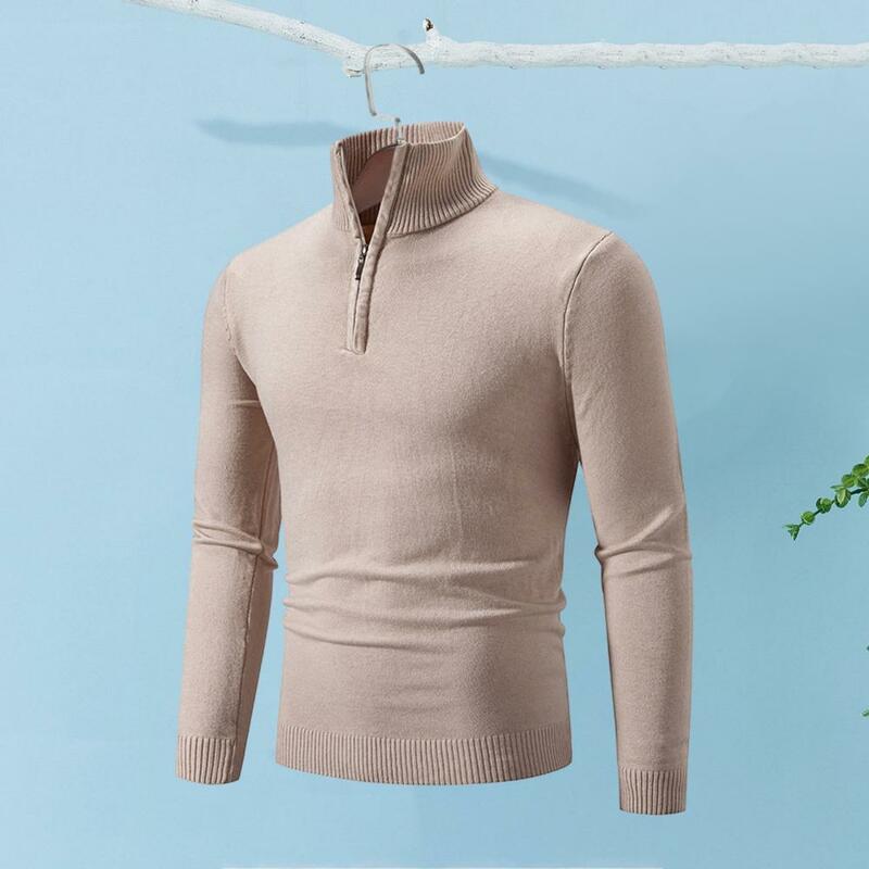 남성용 하이지퍼 칼라 긴팔 스웨터, 슬림핏 단색, 따뜻한 탄성, 부드러운 중간 길이 보터밍 스웨터, 가을
