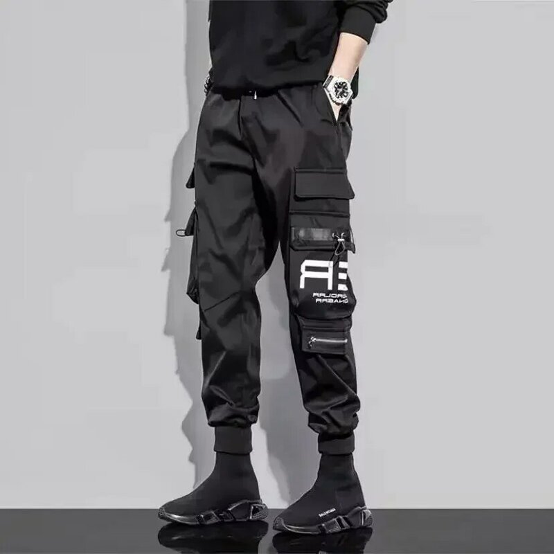 กางเกงคาร์โก้ของผู้ชายทรงเข้ารูปสำหรับฤดูร้อนกางเกงผู้ชาย Y2k มอเตอร์ไซค์สไตล์เกาหลีผ้าสแปนเด็กซ์แฟชั่นคุณภาพสูงสไตล์เกาหลี