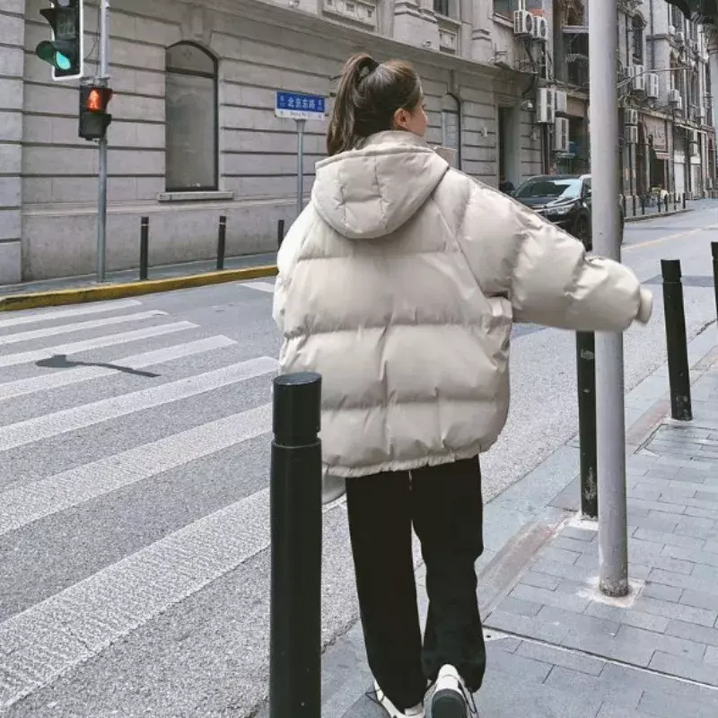 Casaco feminino de algodão, parkas monocromático, jaqueta solta, outwear grosso e quente, sobretudo com capuz, inverno, novo, 2022