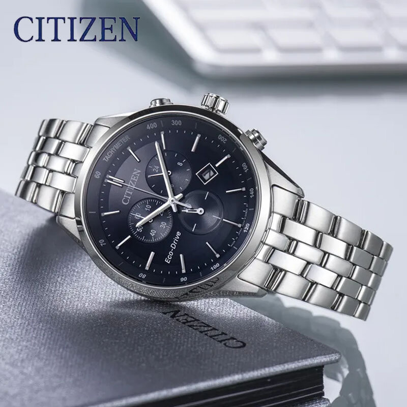 Jam tangan pria Citizen, jam tangan bisnis modis mewah kuarsa tahan guncangan tampilan tanggal otomatis lampu rendah energi kinetik Reloj Hombre
