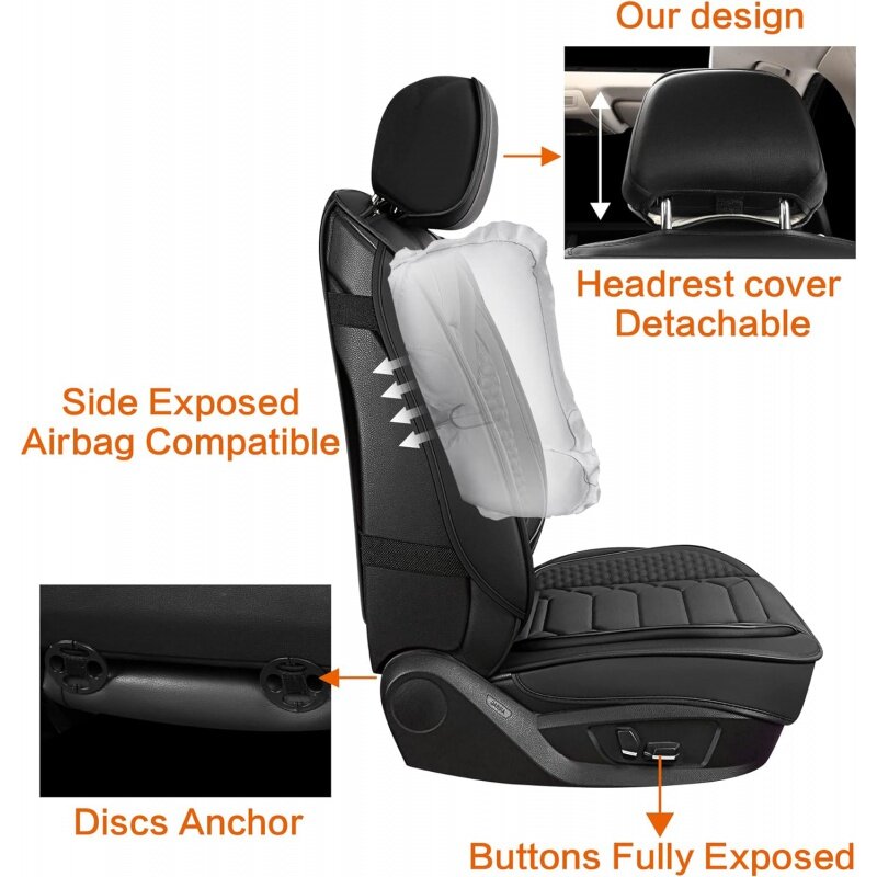 Leather car seat covers full set, waterproof faux for, non-slip interior universal fit m