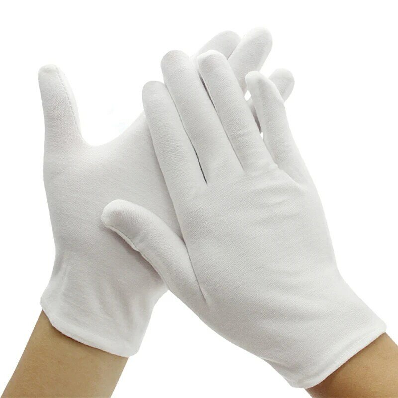 Luvas de algodão branco de dedo inteiro para homens e mulheres, luvas de absorção de suor, garçons, motoristas, jóias, trabalhadores, 1 par