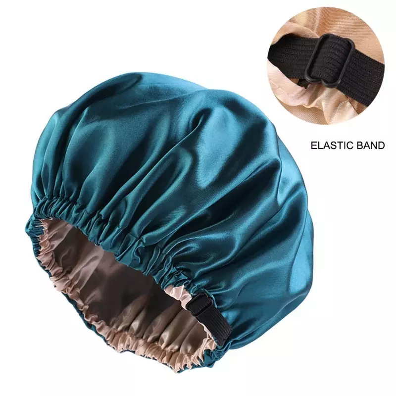 Topi Rambut Satin Baru untuk Tidur Terlihat Datar Imitasi Sutra Bulat Rambut Perawatan Wanita Headwear Upacara Menyesuaikan Tombol Topi Malam