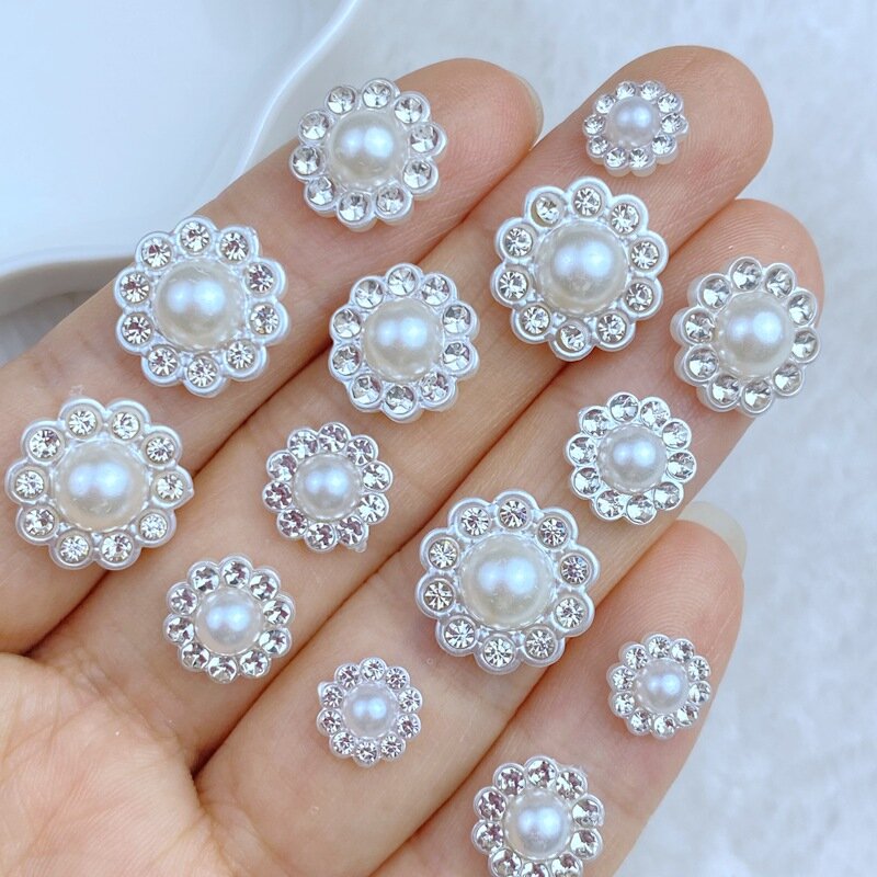 Mini embellissements de manucure à dos plat, accessoires pour nœuds de cheveux, fleur, diamant, série de perles, mignon, nouveau, 50 pièces, 8mm, 10mm, 12mm, 14mm