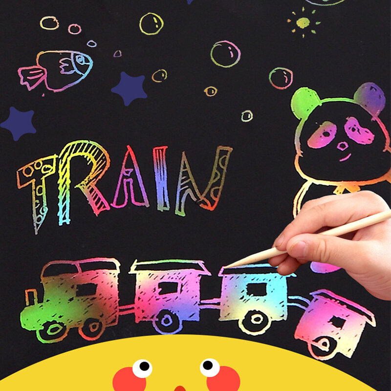Rainbow Scratch Notes Scratch Art Paper Cards Magic Painting Paper with Drawing Stick for Kids Toy Children Drawing Toys Craft