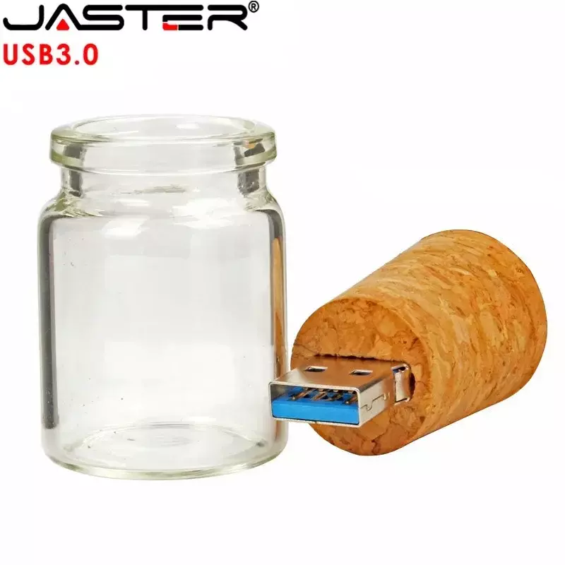 JASTER USB 3,0 стеклянная бутылка для дрифта с пробкой, USB флеш-накопитель, стеклянная бутылка, флешка, 4 ГБ, 8 ГБ, 16 ГБ, 32 ГБ, 64 ГБ, логотип на заказ