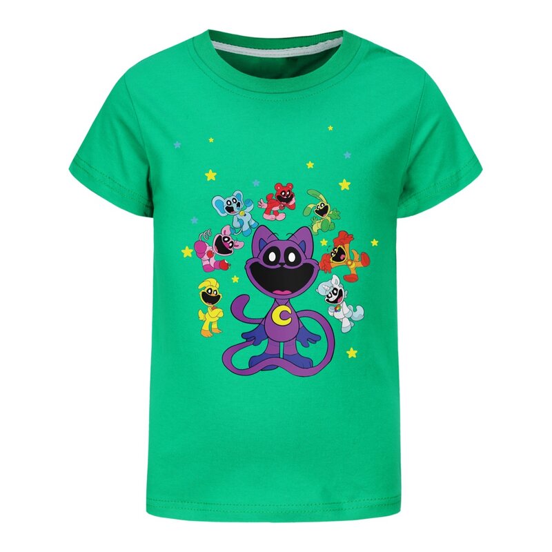 Tops de manga curta para catnap sorridente infantil, camiseta infantil, camiseta de jogo, desenhos animados infantis, roupa casual kawaii, menino, menina