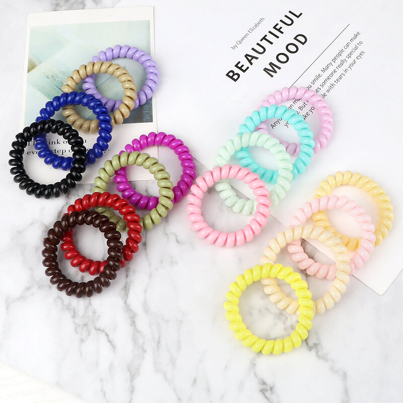 Fashion lucu warna permen telepon garis rambut tali perhiasan ikat rambut ikat rambut elastis karet gelang Spiral wanita gadis Scrunchies