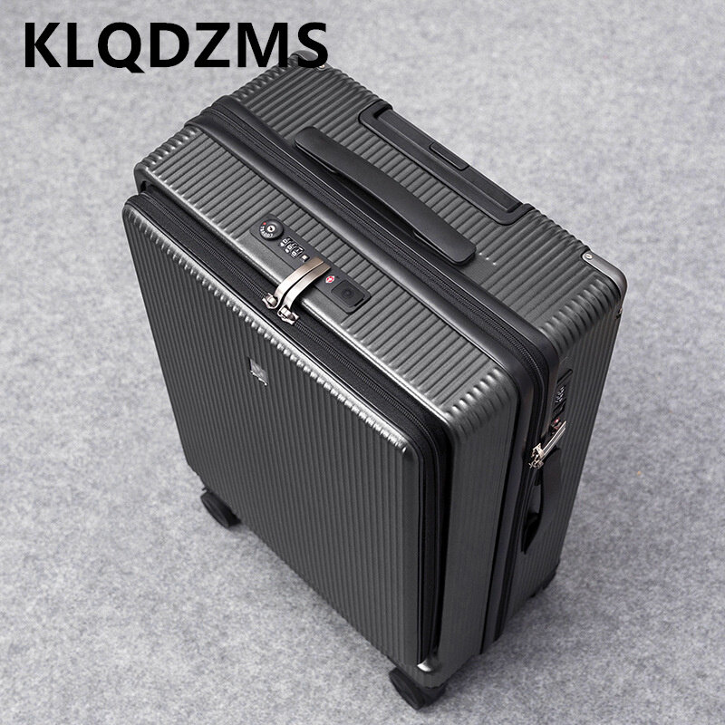 KLQDZMS 수하물 알루미늄 프레임 탑승 케이스, 전면 개방 트롤리 케이스, USB 충전 여행 가방, 24 인치 26 캐빈 여행 케이스, 20 인치