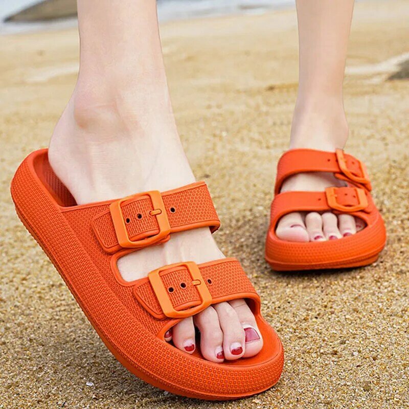 Summer EVA Slippers Women Cloud Thick Platform Outdoor Soft Beach Sandals Women Slides 2024 Korean Trend Design Yellow Pink