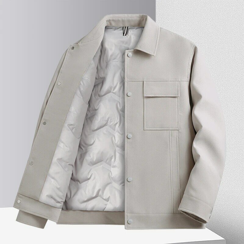 Новое поступление 2023, мужская зимняя куртка, 80% пуховые куртки на белом утином пуху, мужские Модные утепленные парки, тренчкот, трех цветов, искусственная кожа