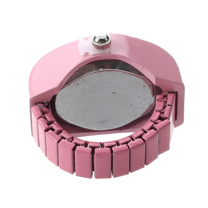 นาฬิกาแหวนใส่นิ้วพกพาควอทซ์อัลลอยสีชมพูสำหรับผู้หญิงหน้าปัดทรงกลมประดับพลอยเทียม