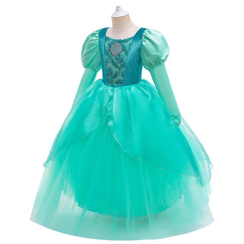 Girls Mermaid Cosplay Dress Princess Costume Ariel Clothes Christmas Carnival Masquerade Party Elegant Gown Kids Birthday Outfit