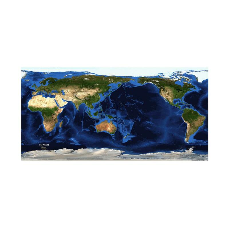 150X100 Cm Satelit Peta Dunia Topografi dan Batimetri Bukan Tenunan Semprot Lukisan Peta
