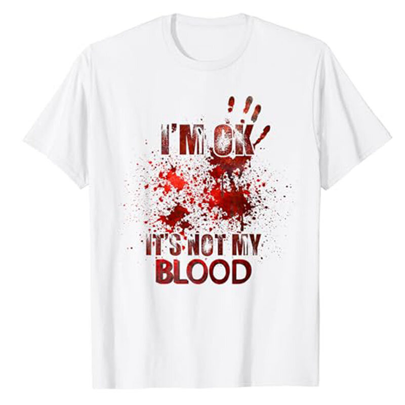 Camiseta de Humor de Halloween I'm Fine It's Not My Blood sarcástico, refranes gráficos de estilo de terror divertido, Top de manga corta, traje de regalo