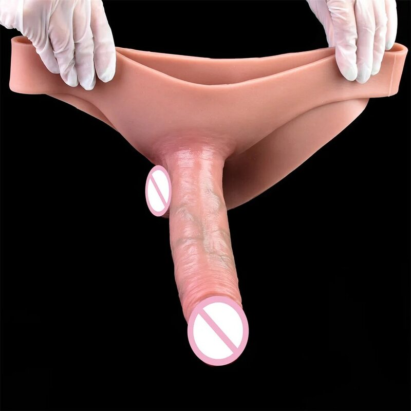 LEZEE celana dalam silikon pria, dapat dipakai lengan Penis berongga celana Dildo realistis pembesar Kokang Pria mainan seks sentuhan kulit