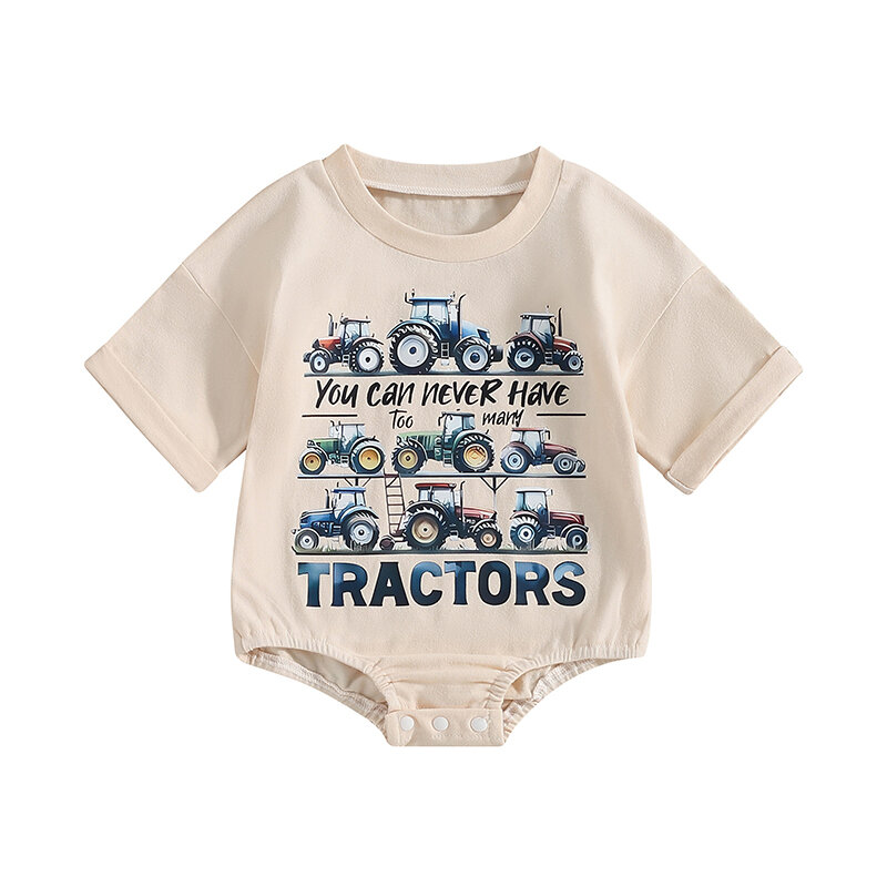 Baby Stram pler Kurzarm Rundhals ausschnitt Traktor Buchstaben drucken Sommer Bodysuit Kleidung für Mädchen Jungen