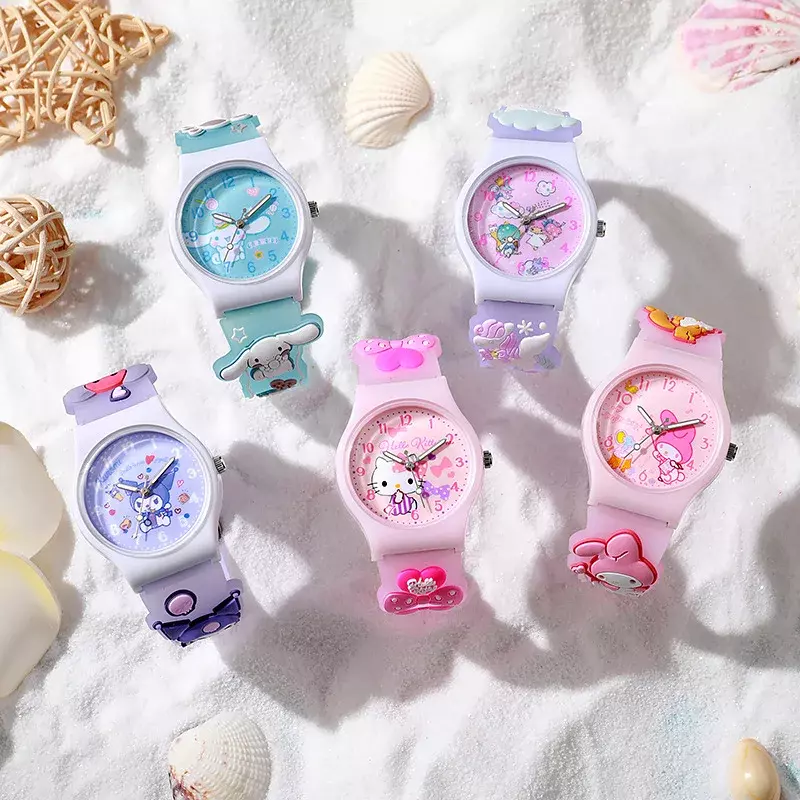 Hello Kitty Sanrio Schattige Cartoon Kinderhorloge Melodie Kuromi Student Horloge Hoge Schoonheid Quartz Horloge Geschenk Groothandel Spots