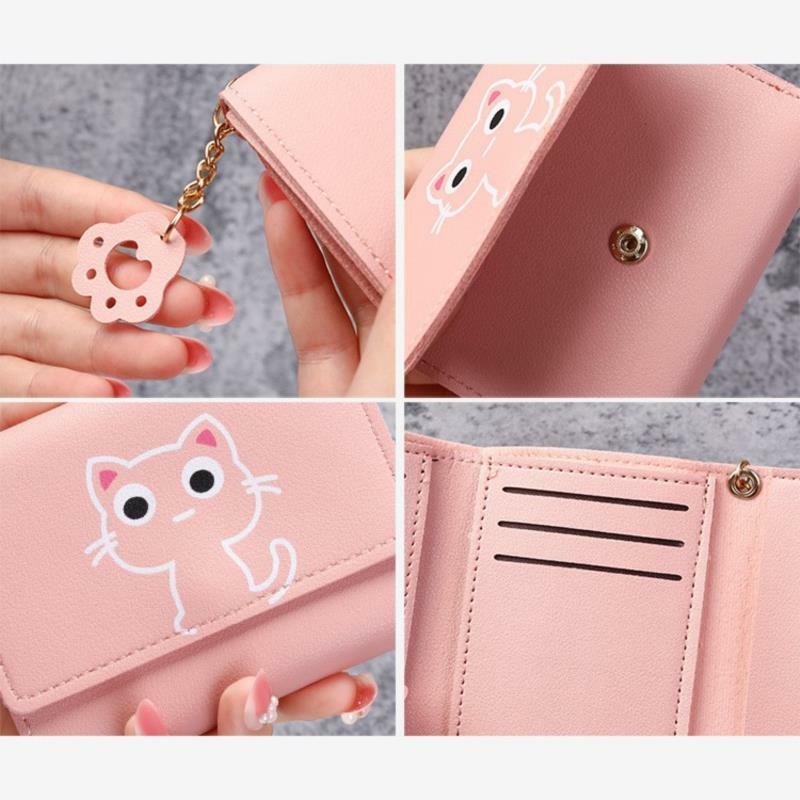 Cute Cat carteira de couro feminina, bolsa curta, bolsa de dinheiro para meninas, porta-cartão 1pc