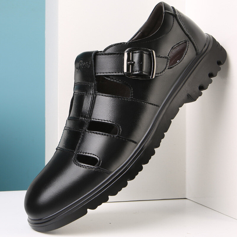 Sandalias clásicas de cuero partido para hombre, zapatos ligeros informales para exteriores, zapatillas de moda, talla grande 44, 2022