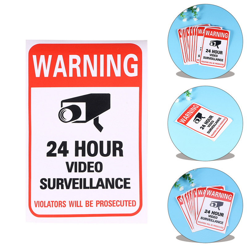 Adesivos de aviso do monitor, Emblemas, Sinal de vigilância por vídeo, Sinais de precaução, Adesivo para resistente a intempéries, 24 horas, 20 pcs