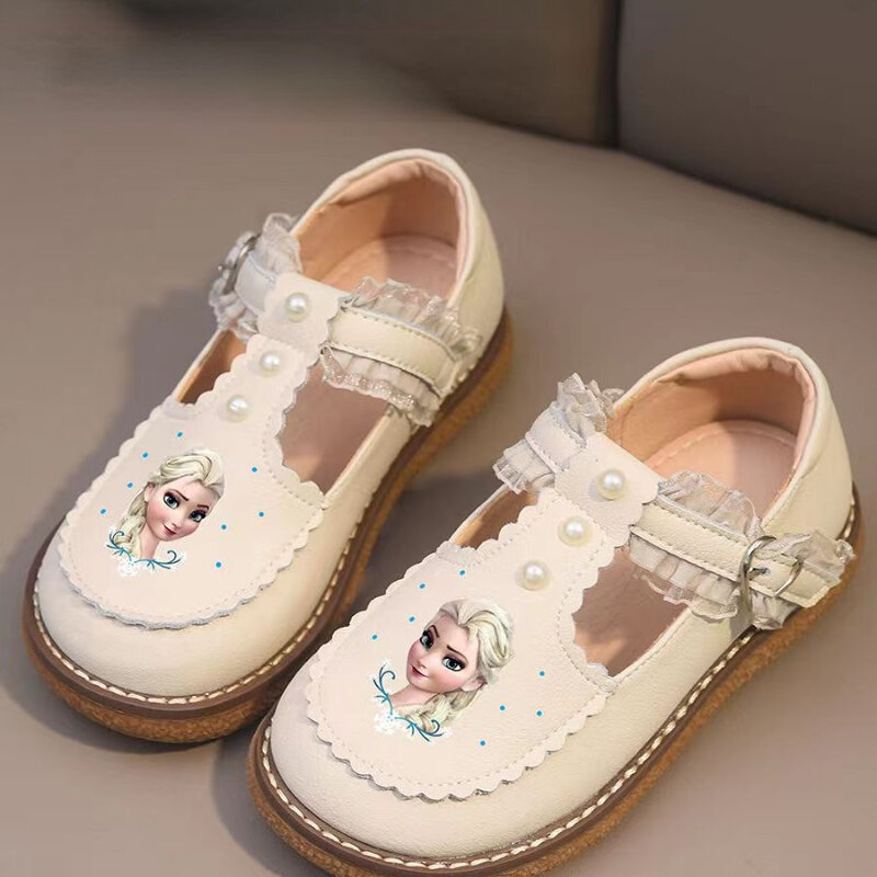 Chaussures décontractées en cuir Disney pour enfants, chaussures non aldes à semelle souple, chaussures Lolita pour bébés filles, princesse congelée, printemps