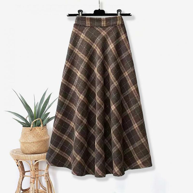 Plus Size A-line Skirt Plaid Print A-line Midi Skirt with High Elastic Waist for Fall Winter Women's Fashion Big Swing Thick