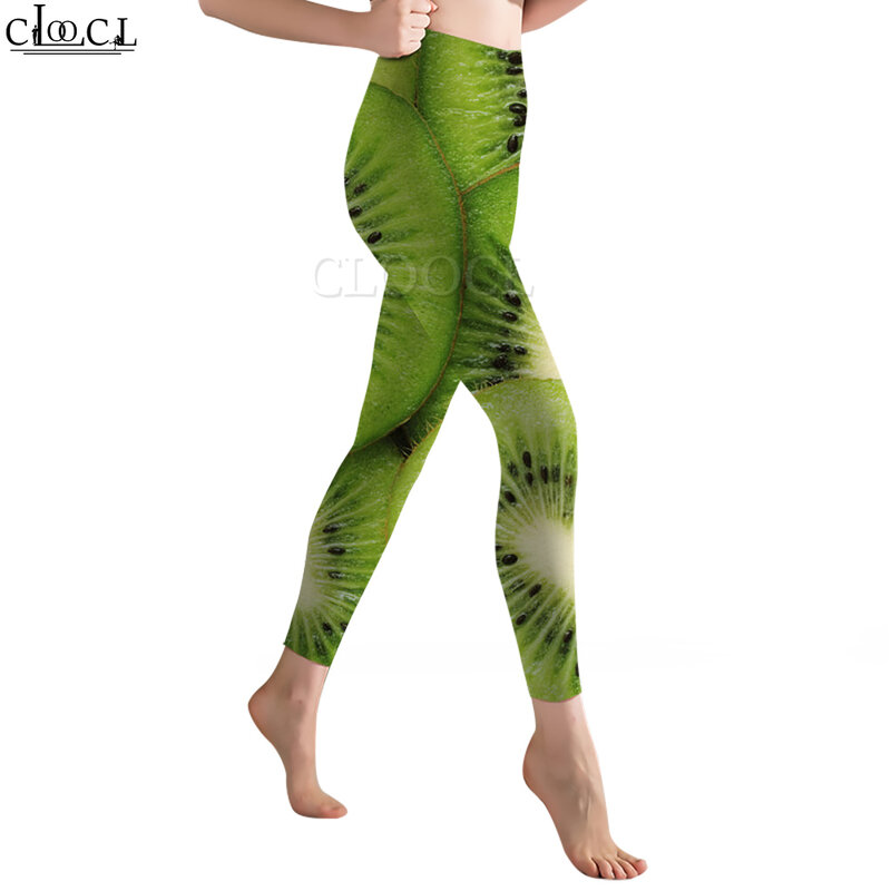 CLOOCL-맛있는 키위 패턴 레깅스 여성용, 패션 캐주얼, 3D 프린트 바지, 체육관 운동, 심리스 레깅스