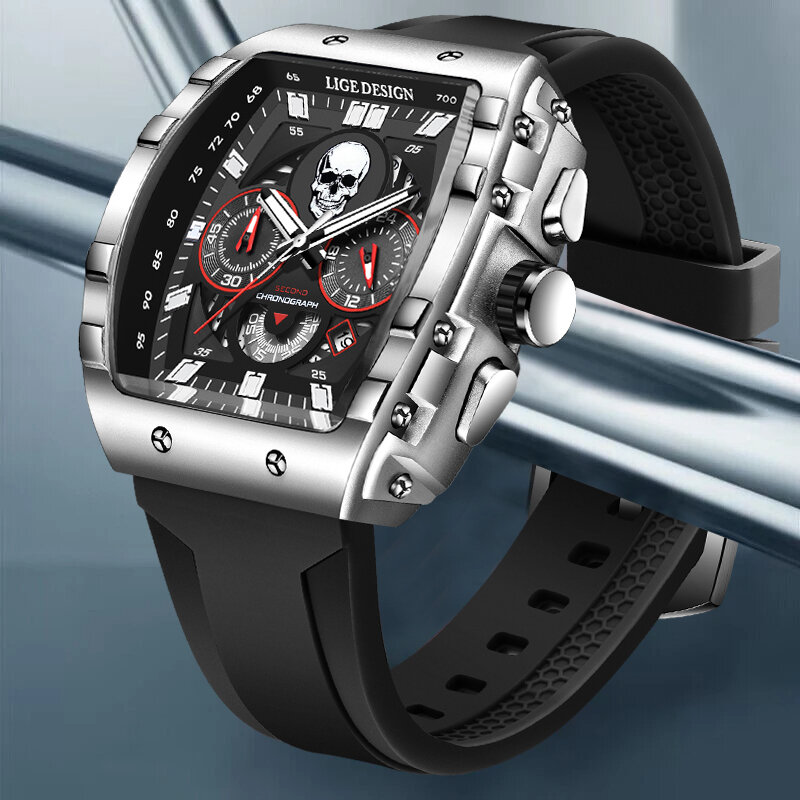 LIGE Top markowe luksusowe męskie zegarki na rękę z chronografem wodoodporne świecące randki męskie silikonowy pasek kwarcowy Relogio Masculino