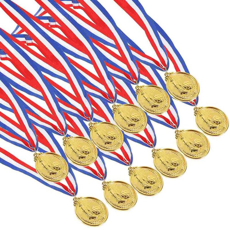 12 Stuks Voetbalbeker Medaille Award Medailles Prijzen Studentenfeestgeschenken Voetbalmetalen Zinklegering Gouden Onderscheiding Voor Voetbal