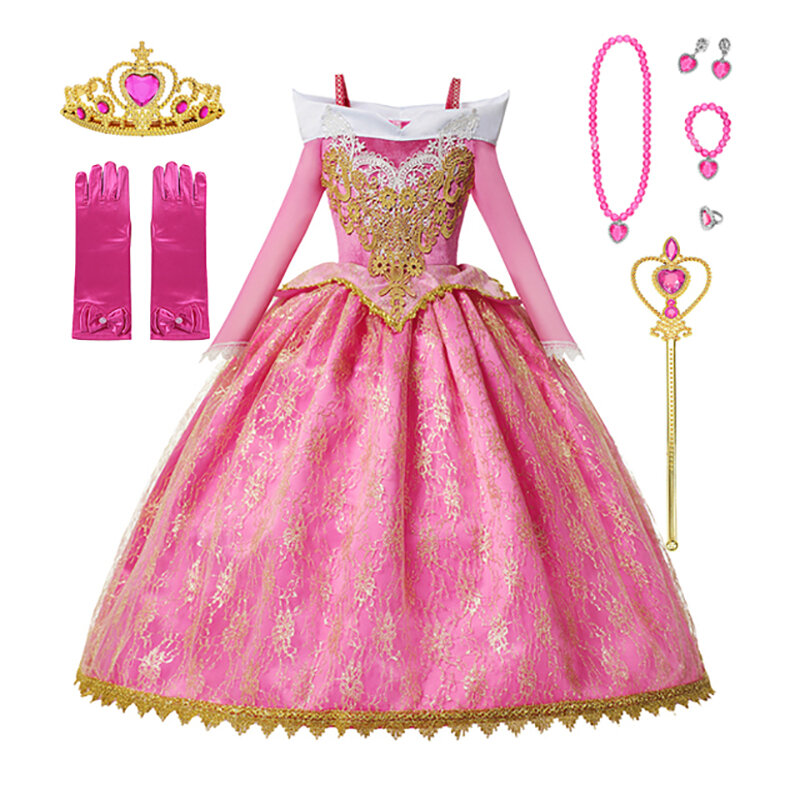 Gaun Putri Disney Rapunzel untuk Anak-anak Ulang Tahun Karnaval Pesta Halloween Baju Perempuan Mewah Cosplay Set Kostum Kusut