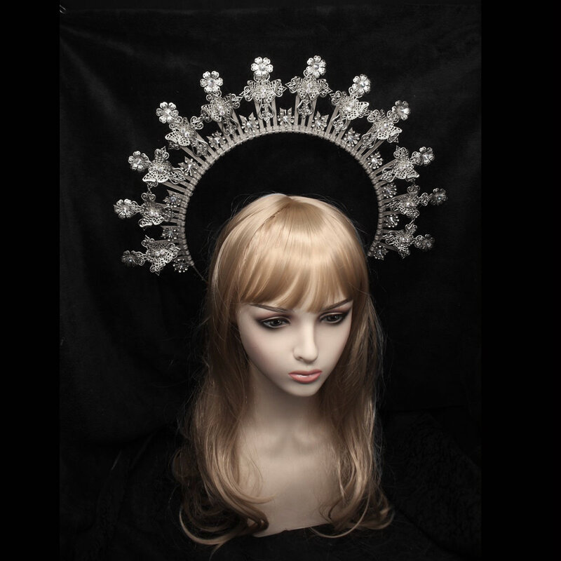 Tocado de corona barroco para mujer, tocado de corona de Halo gótico Punk, diadema de Ángel de diosa Lolita, accesorios de disfraz de Cosplay