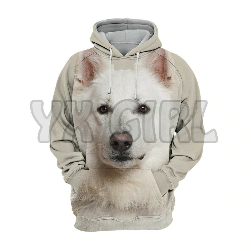 Sweat à capuche imprimé animaux chien de berger suisse en 3D, pull unisexe, pull drôle, survêtement de rue décontracté