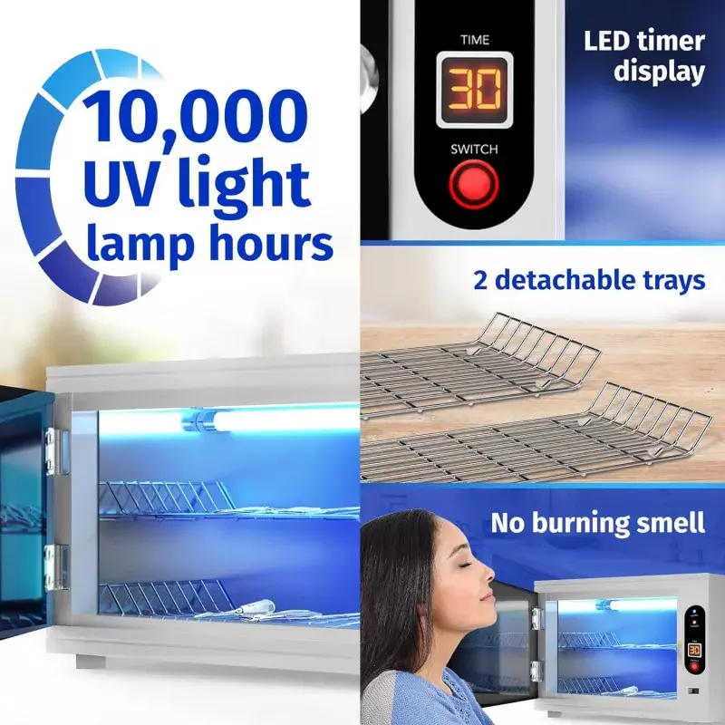 JJ Care เครื่องฆ่าเชื้อด้วยแสง UV ความจุ8ลิตรไฟยูวี99% ประสิทธิภาพในการฆ่าเชื้อฆ่าเชื้อฆ่าเชื้อโรคไฟ LED จับเวลาตู้เครื่องฆ่าเชื้อด้วยแสง UV สำหรับร้านเสริมสวย