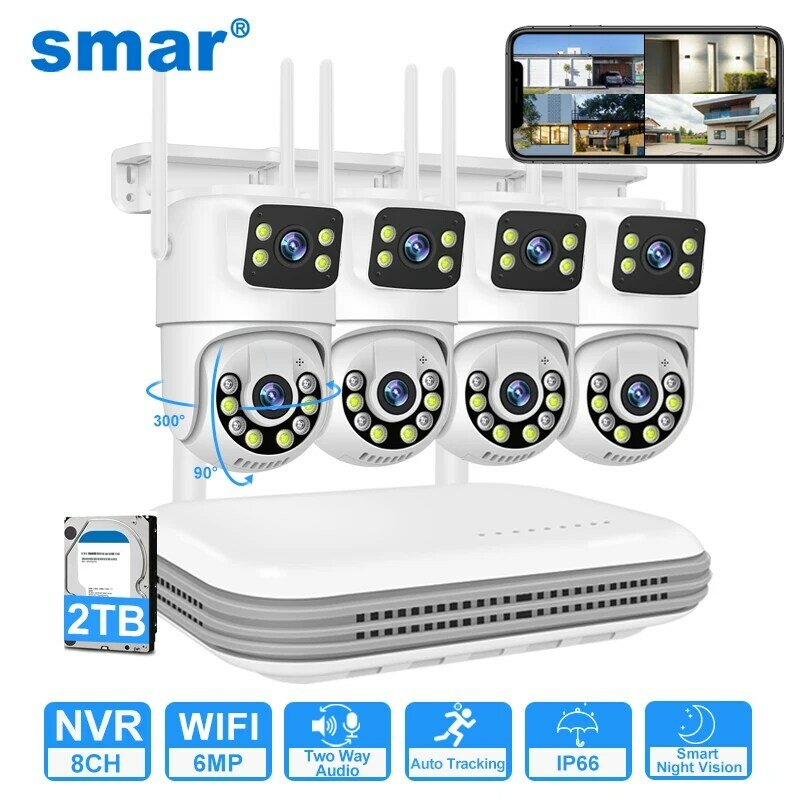 Smar-Système de vidéosurveillance sans fil, kit de caméras IP 6mp, Wifi, avec lentille pour touristes, sécurité audio 8 canaux, NVR, ensemble ICse