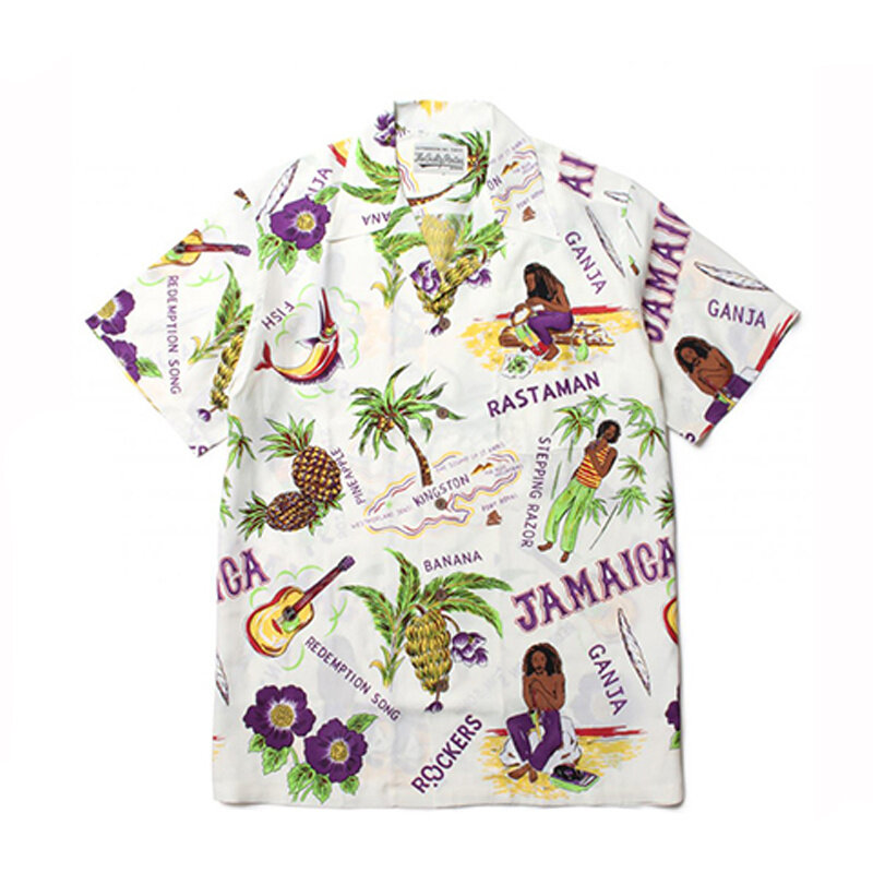 Fashion Coconut Tree People Pattern WACKO MARIA Short Sleeve Shirt Best Quality Summer Holiday Mens Womens Hawaii Shirt Tops
