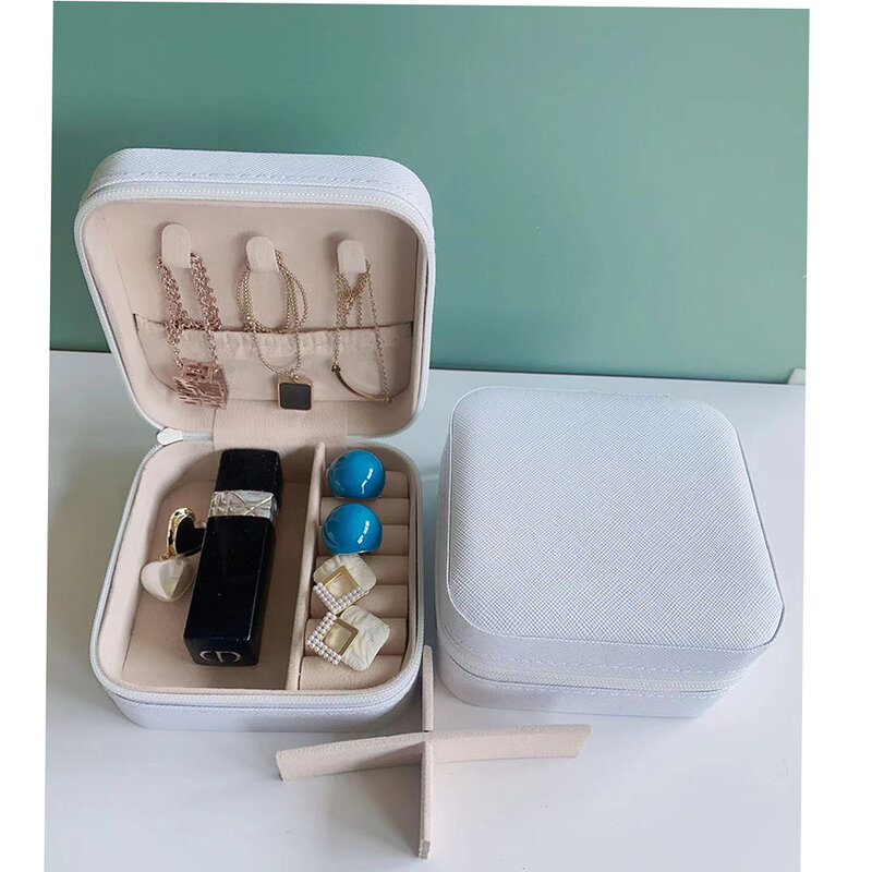Mini Boîte de Rangement Portable en Cuir pour Bijoux, Étui de Voyage pour Boucles d'Oreilles, Collier, Bague