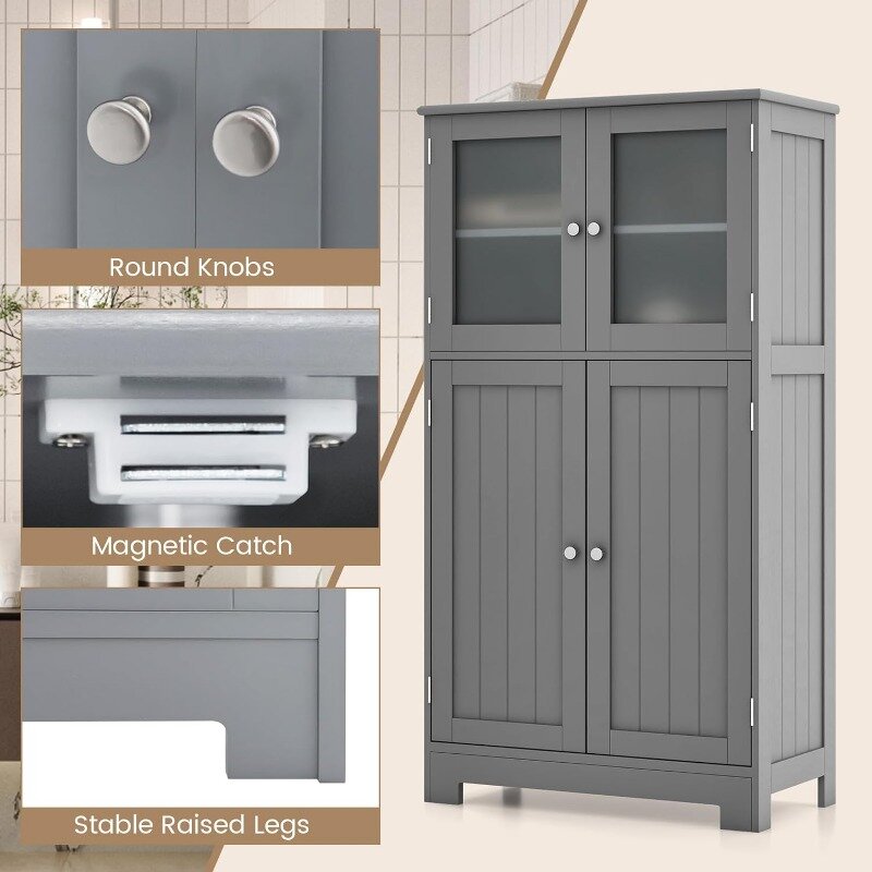 خزانة تخزين مع أبواب زجاجية للحمام ، خزانة مطبخ خشبية مع رف قابل للتعديل ، خزانة أرضية متعددة الاستخدامات