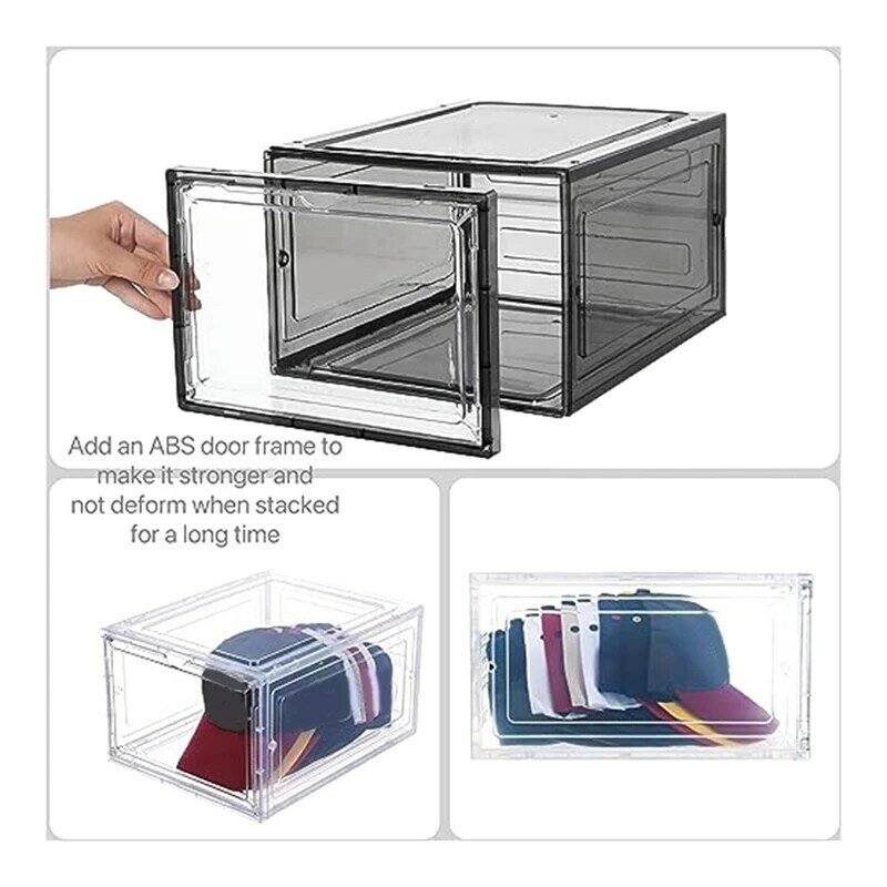 New Upgrade Harder Solid Plastic Hat Organizer For Baseball Caps,Stackable Hat Storage Box,Holder With Clear Magnetic Door