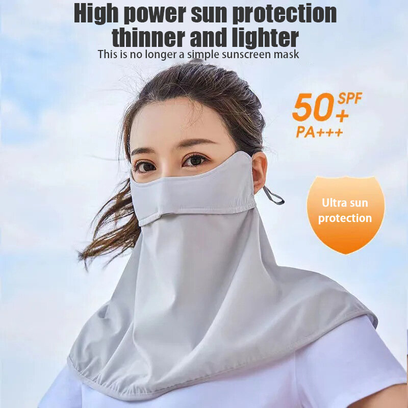 Masker gantung telinga anti UV, masker sutra es tabir surya musim panas UPF50 + Anti-UV pelindung wajah leher Gaiter syal luar ruangan bernapas pelindung leher