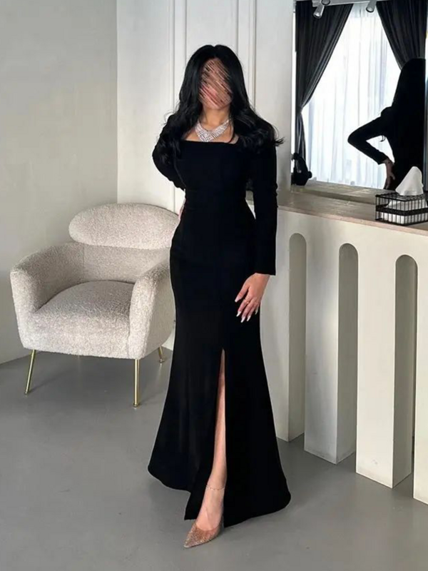 Jirocum Sexy Mermaid Prom Dress Women's Simple Black Square Neck Party Evening Gown Floor Length 2024 Formal Occasion Dresses