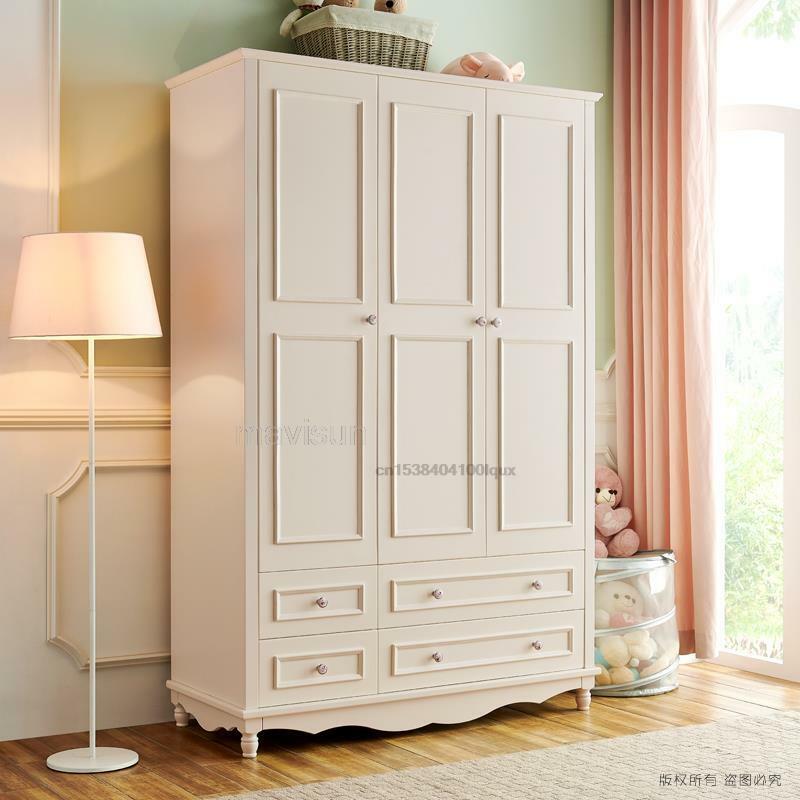 Solidna drewniana szafa w stylu koreańskim sypialnia szafka z szufladami meble dziecięce trzy drzwi biała szafa domowa