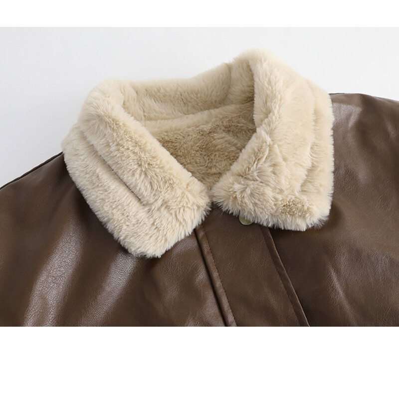 Płaszcz zimowy damski koreański styl Vintage jednolity kolor oversize polarowe kurtki motorowe gruby wiatroszczelny płaszcz termiczny