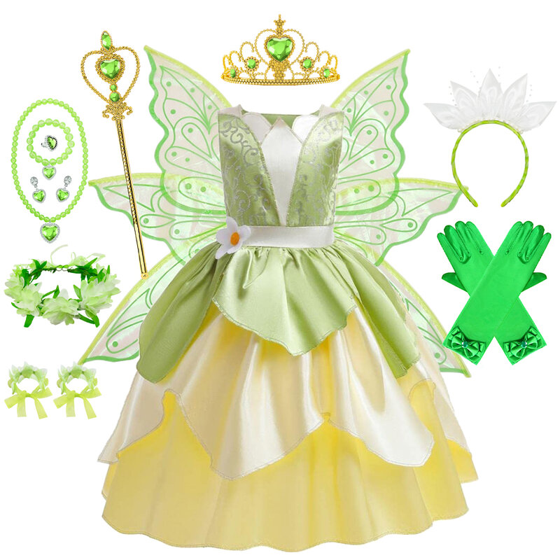 Tiana Princess Costume infantil, Vestidos Cosplay bonitos, Sem mangas, Carnaval, Presente de Natal, Meninas