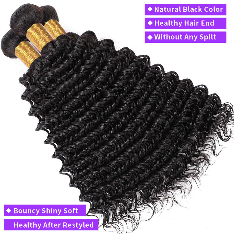 Deep Wave Bundles Human Hair  with 13x4 Hd Lace Frontal with Curly Bundles Human Hair Extensions Remy Hair for Women Weavings
