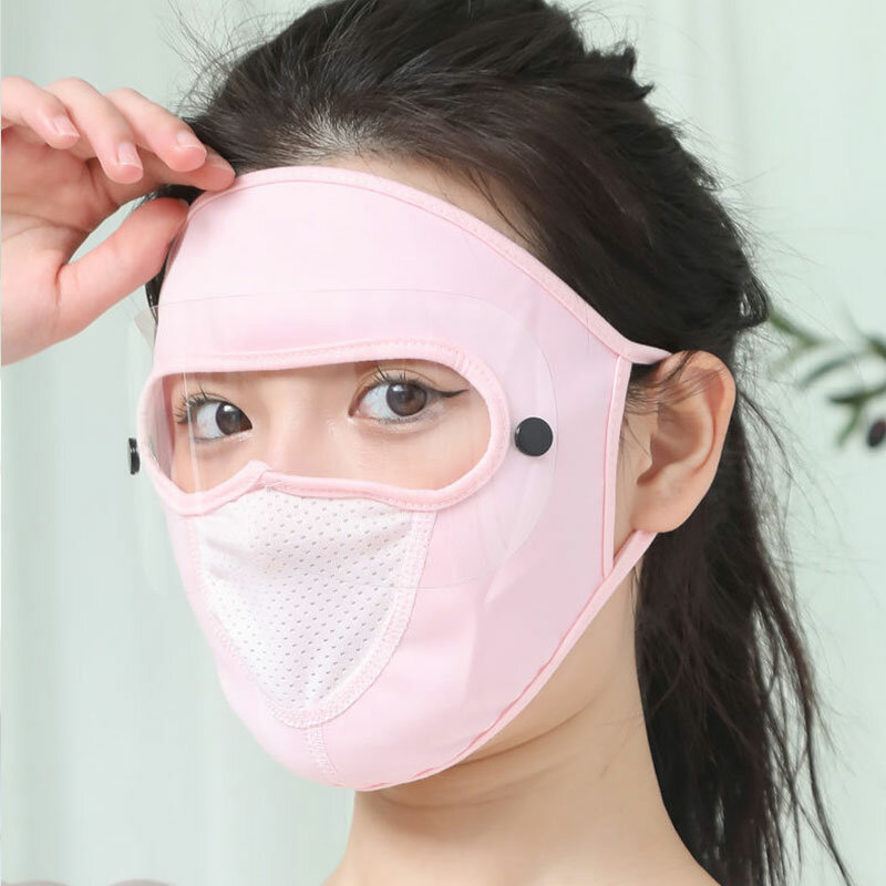 Eis Seide Sonnenschutz maske für Frauen Outdoor-Radfahren abnehmbare transparente Brille Ohr maske UV-beständige atmungsaktive Maske