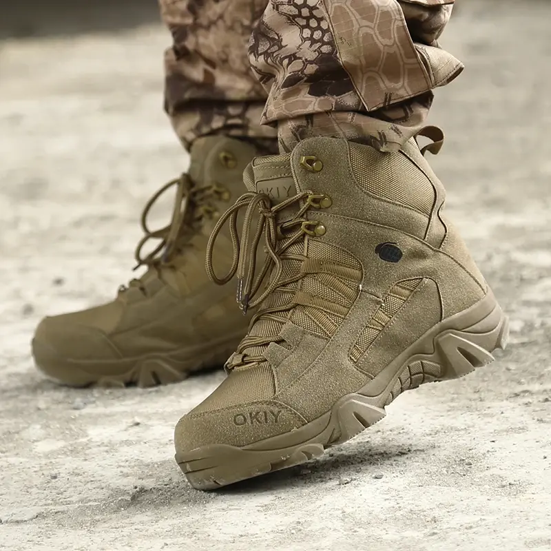 รองเท้าบูททหารหุ้มข้อสำหรับผู้ชายที่ทำงานกลางแจ้ง, ใหม่ฤดูใบไม้ร่วงฤดูหนาวรองเท้าผู้ชายเดินป่าทหารทะเลทราย