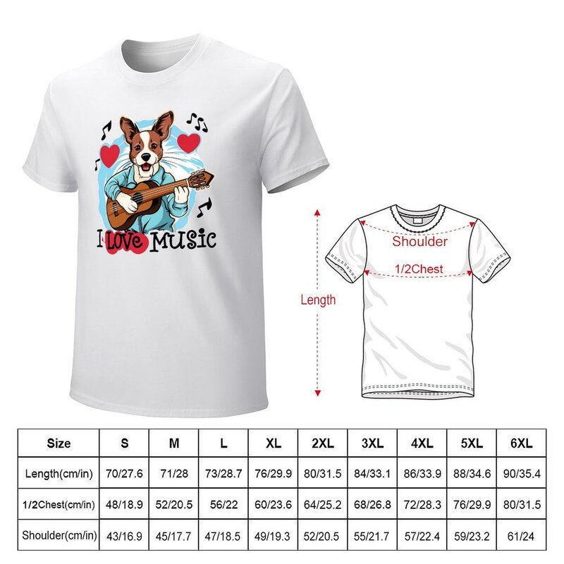 T-shirt graphique vintage pour hommes, I Love Dog Music, impression animale pour garçons, conception personnalisée de vos propres médicaments d'été, grands et grands t-shirts