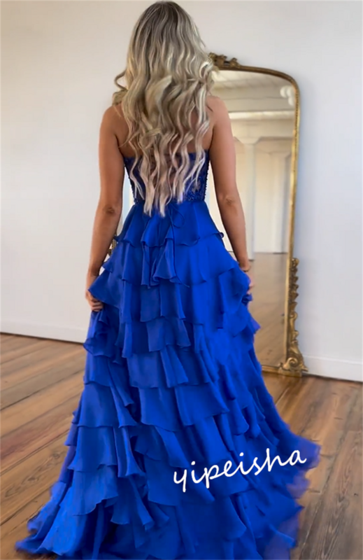 Ball Dress Saudi Arabia Prom Chiffon Tiered Wedding Party A-line Strapless Bespoke Occasion Gown Long Dresses