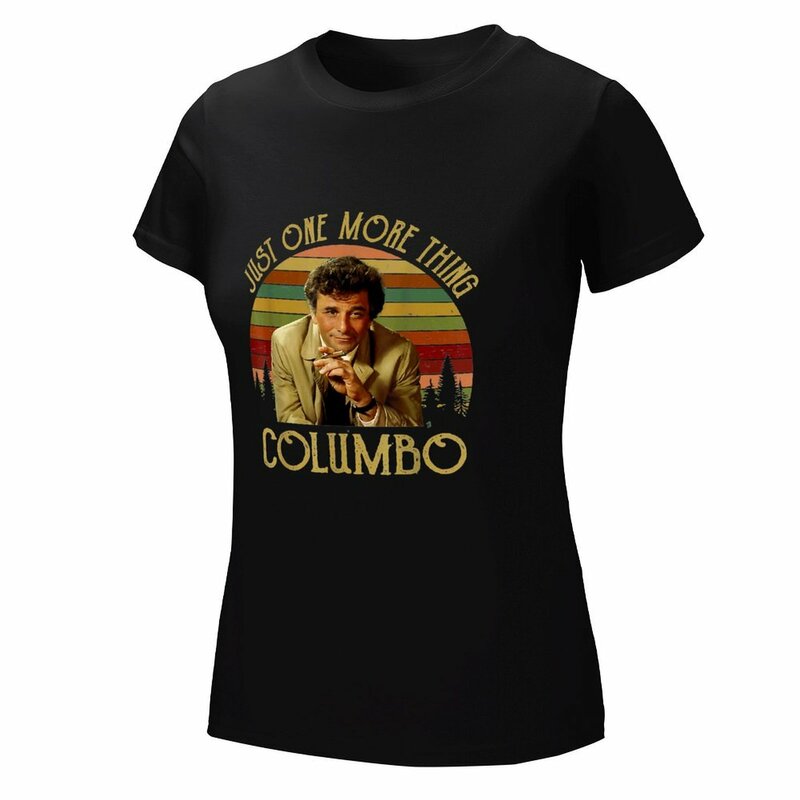Just-One-More-Thing-columbo เสื้อยืดสีดำสำหรับผู้หญิงเสื้อยืดสำหรับผู้หญิง